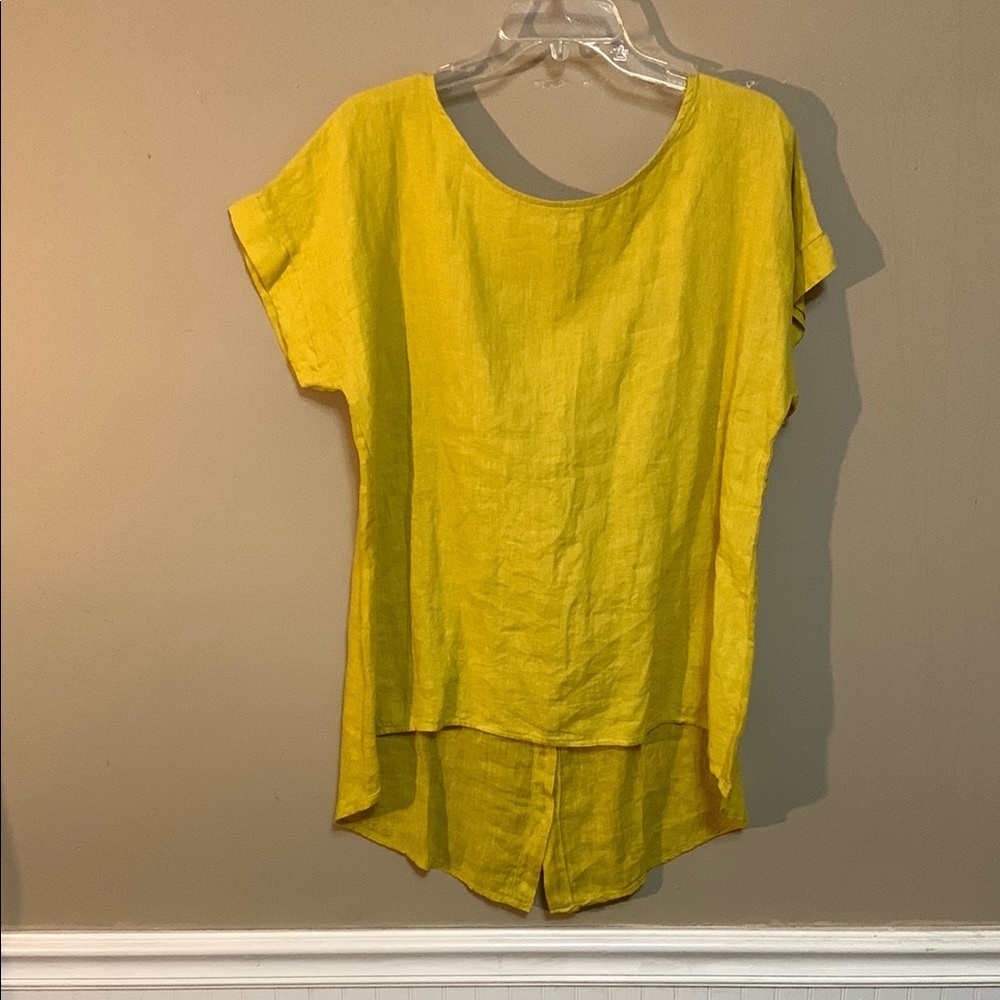 TEZO MILLENNIO Women’s 100% Linen High-Low Yellow Tunic Lagenlook Hobo Small